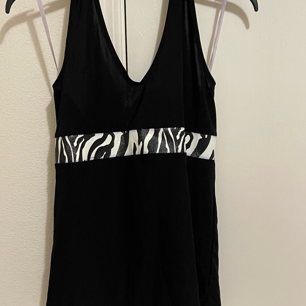 Black halter top with Zebra Print Detail NWT size L